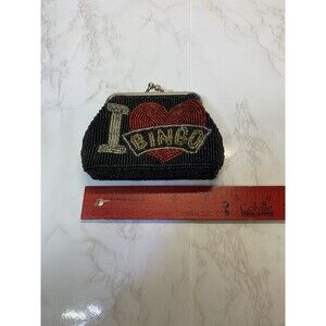 I Love Bingo Black Fully Beaded Women's Clutch Coin Purse
